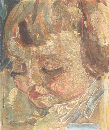 Ignoto, Volto, olio su cartoncino, cm. 18x15, firma non decifrata in basso a...