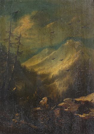 Ignoto, Paesaggio, XIX secolo, olio su tavola, cm. 31x23