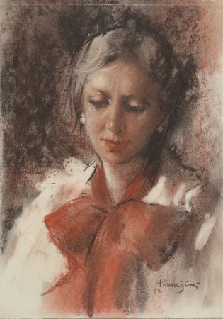 Aldo Parmigiani, Ritratto, 1982, gessetti su cartoncino, cm. 36x25,5, firmato...