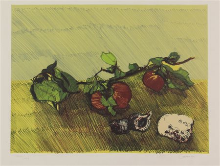 Giancarlo Cazzaniga, Natura morta, (1980 circa), litografia su carta, cm....