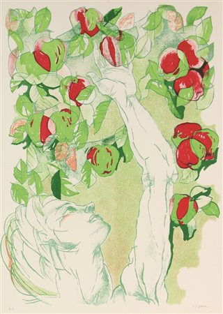 Antonietta Viganone, Il meleto, 1980, litografia su carta, cm. 70x50, es....