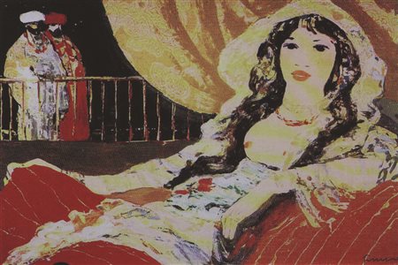 Salvatore Fiume, Modella araba, stampa cromolitografica su lastra di...