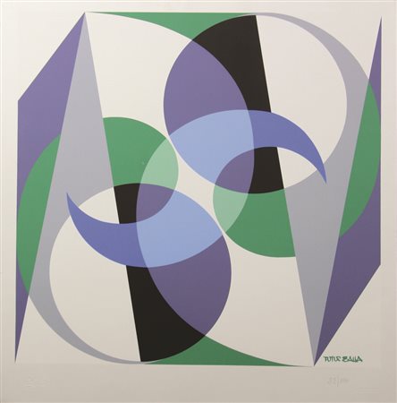 Giacomo Balla, Equilibrio spaziale, serigrafia su carta Fabriano, cm. 74x70,...
