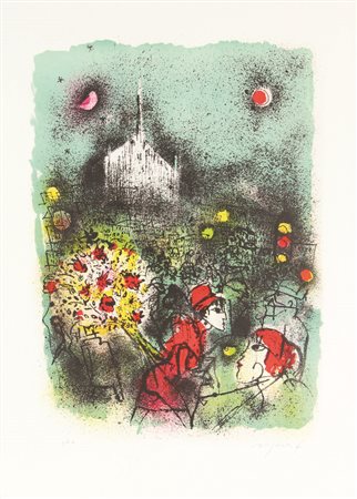 Franco Rognoni, Notturno. Milano, (1980 circa), litografia su carta, cm....