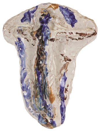 Ernesto Treccani, Crocifisso, scultura in terracotta smaltata, cm. 32x24,...