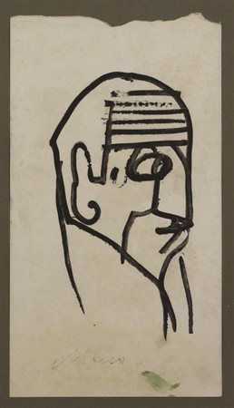 Mino Maccari, Volto, tempera su cartoncino con bordo superiore irregolare,...