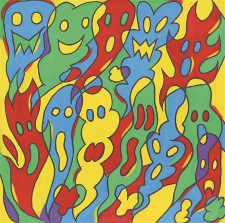 Pablo Echaurren, Senza titolo, 1993, acrilico su cartoncino, cm. 51x51,...