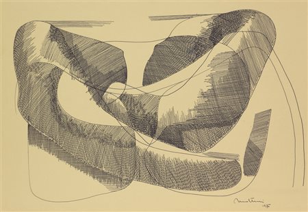 Molteni, Senza titolo, 1976, china su carta, cm. 34,5x49, firmata e datata in...