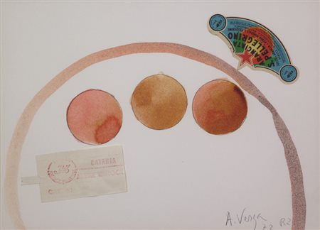 Angelo Verga, Senza titolo, 1972, tecnica mista e collage su carta, cm....