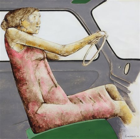 Giovanni Conservo, Senza titolo, 1975, tecnica mista su carta, cm. 48x48,...