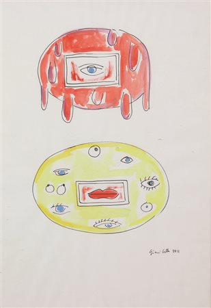 Gianni Cella, Senza titolo, 2011, tecnica mista su carta, cm. 43,5x31,...