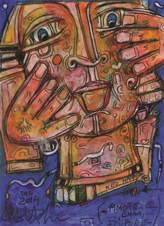 Martino Delego, Senza titolo, 2014, tecnica mista su cartoncino, cm. 30x20,...