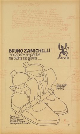 Bruno Zanichelli, Le Mie Scarpe, pennarello su carta, cm. 68x42, firmato in...
