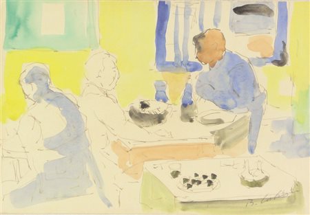 Ignoto, Senza titolo, acquerello su carta applicata su tela, cm. 20x29,...