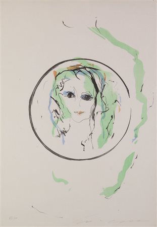 Ernesto Treccani, Volto in Ovale, litografia a retouche', cm. 70x50, es....