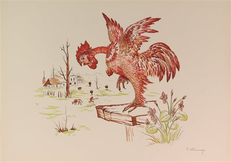 Ivan Vacenaj, Il gallo, 1975 circa, litografia su carta, cm. 50x70, es. senza...