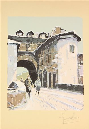 Ignoto, Vecchia Milano, (1980 circa), litografia su carta, cm. 70x50, es....