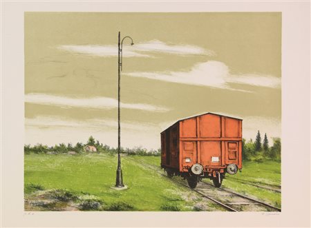Ignoto, Binario morto, (1980 circa), litografia su carta, cm. 50x70, es....