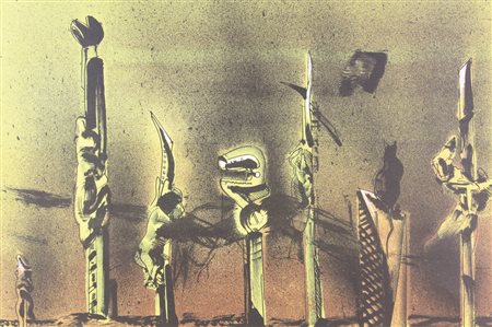 Gaston Orellana, El jardin de las Verduras, (1980), litografia su carta, cm....