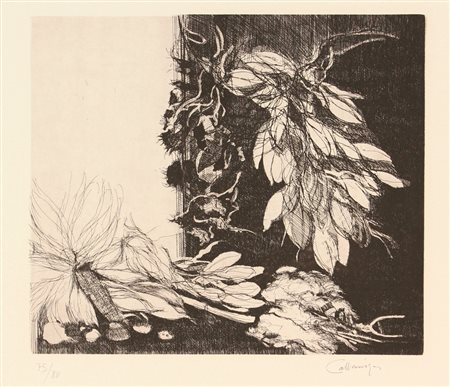 Giancarlo Cazzaniga, Interno, (1980 circa), acquaforte su carta, cm. 60x50...