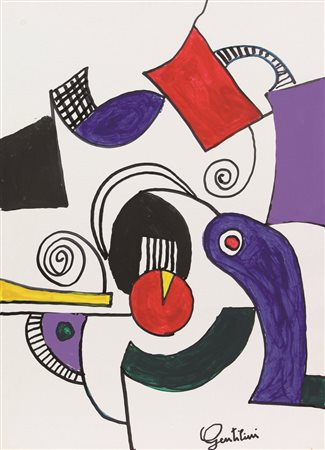 Aldo Gentilini, Senza titolo, tecnica mista su cartone, cm. 70x50, firmata in...