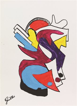 Aldo Gentilini, Senza titolo, tecnica mista su cartone, cm. 70x50, firmata in...