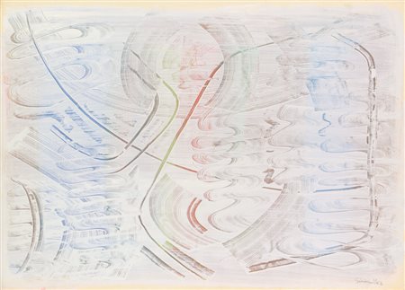 Edoardo Giordano, Senza titolo, 1962, tecnica mista su carta, cm. 50x69,...