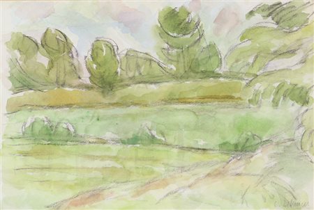 Cristoforo De Amicis, Paesaggio, acquerello e carboncino su carta, cm. 30x45,...