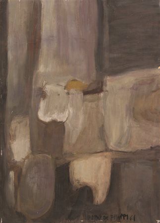 Ferdinando De Filippi, Senza titolo, 1961, olio su tavola, cm. 70x50, firmato...