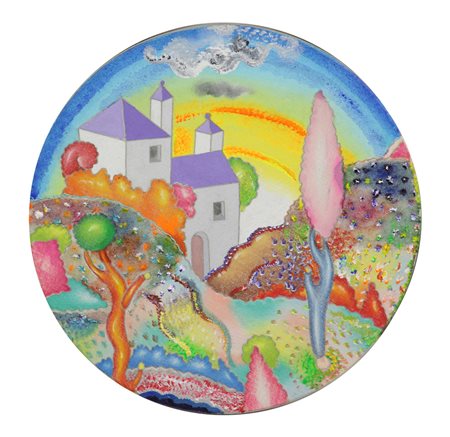 Luca Alinari, Senza titolo, tecnica mista su tela applicata su tavola, diam....