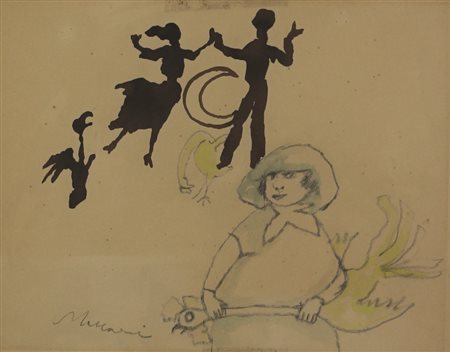 Mino Maccari, Senza titolo, tecnica mista su carta, cm. 29x37, firmata in...