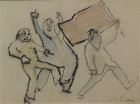 Mino Maccari, Bandiera Rossa, tecnica mista su carta applicata su cartoncino...