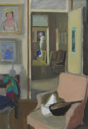 Ugo Vittore Bartolini, Interno di Studio, 1973, olio su tela, cm. 70x50,...