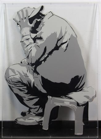 Alias, Senza titolo, stancil su cartone entro teca di plexiglass, cm. 108x76...