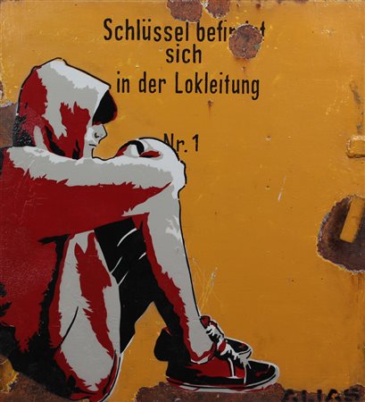 Alias, Senza titolo, stancil su portiera di metallo, cm. 66,5x61, pezzo...