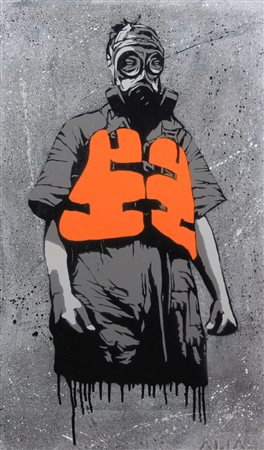 Alias, Senza titolo, stancil su tavola, cm. 100x58, pezzo unico, firmata in...