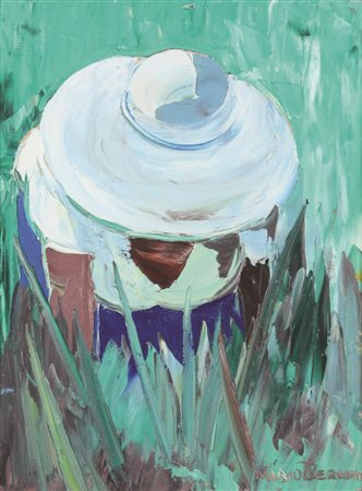 Mario Berrino, Mondine, olio su tela, cm. 40x30, firmato in basso a destra e...