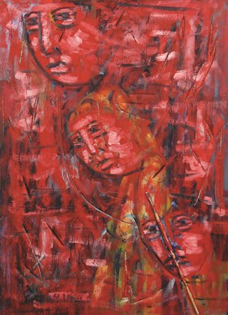 Xante Battaglia, Post Arcaico "Violentato", 2013, olio, tagli e pennello su...