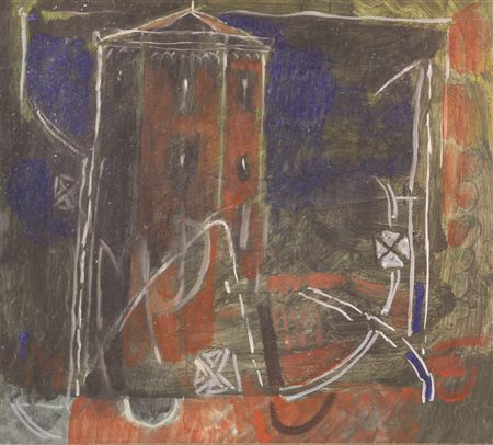 Mauro Fornari, Costruzione della Torre di S. Antonino, 1999, olio su tavola,...