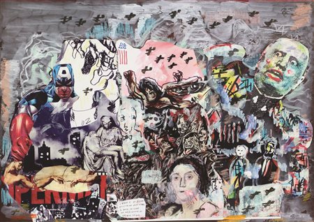 Filippo Auti, Senza titolo, tecnica mista e collage su cartone, cm. 50x70,...