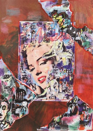 Filippo Auti, Marilyn, tecnica mista e collage su cartone, cm. 70x50, senza...