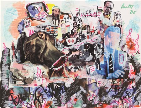 Filippo Auti, Senza titolo, 2005, tecnica mista e collage su cartone, cm....