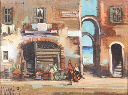 Giampiero Maggi, Vicolo al Mare, olio su tela, cm. 30x40, firmato in basso a...