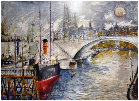 Gian Luigi Serravalli Ferrara 1949 CITTA' FRANCESE 2014 olio su cartone 52x73...