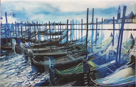 Massimiliano Zerbini Venezia 1972 Gondole 2014 Acrilico su tela 90x140...