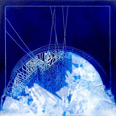 Pietro Baiamonte Caltanissetta 1958 blu notte 2015 olio e carta su tela 30x30...