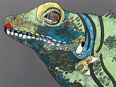 Sonia Strukul Padova 1960 Iguana Verde 2009 Acrilico su Tela con cristalli...