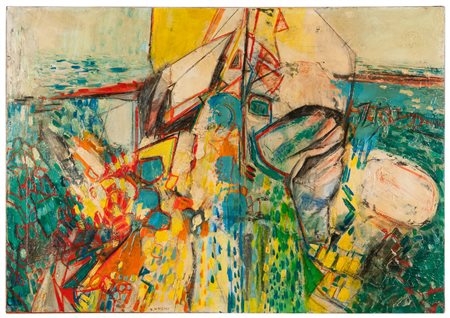 NIKOS KESSANLIS (Salonicco 1930 - Atene 2004) Sun through glass, 1956 Olio su...