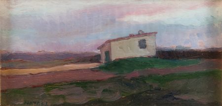 RENATO NATALI (Livorno 1883 - 1979) Paesaggio toscano Olio su tavoletta, cm....