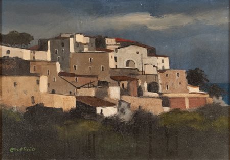ENOTRIO (Buenos Aires 1920 - Pizzo 1989) Paesaggio sul Tirreno Olio su tela,...